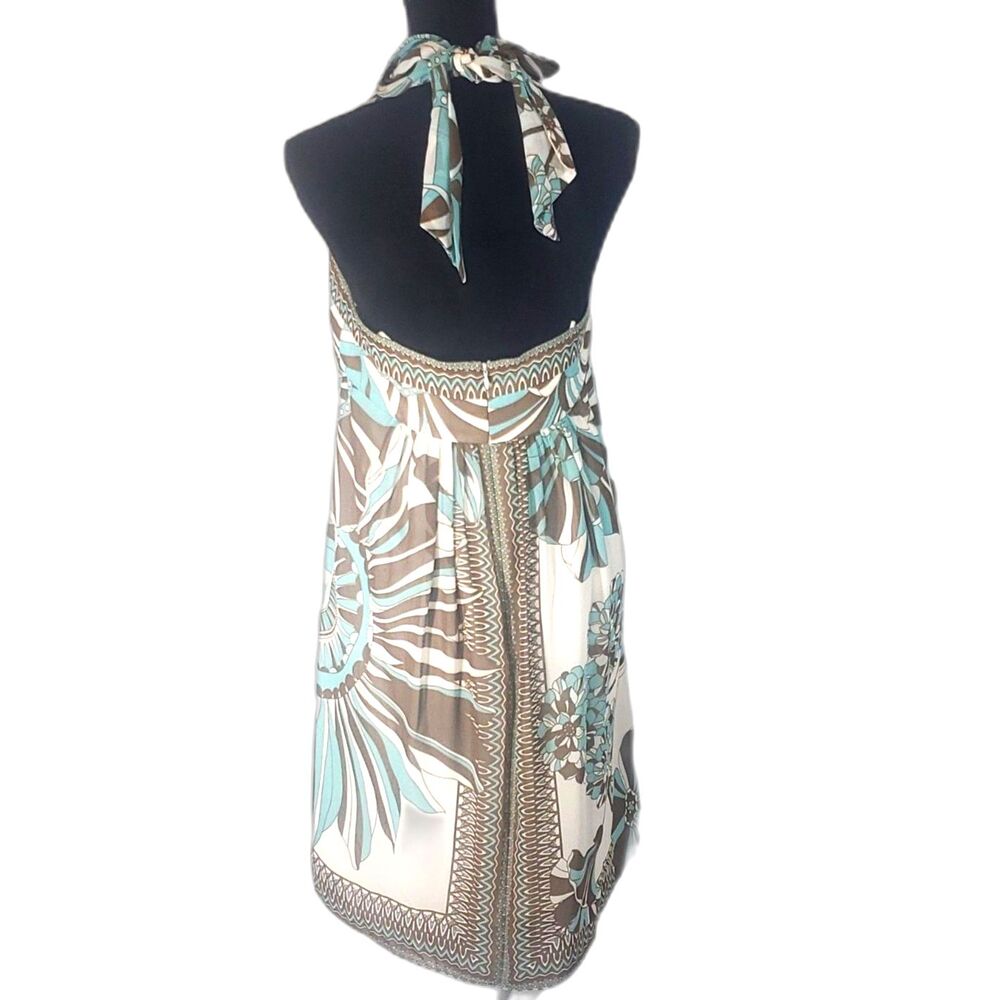 Max and Cleo Floral Sheer Lined Padded Cups Rear Zipper Halter Dress Size 12 - Picture 5 of 7